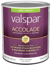 Valspar Accolade 1200 028.0012004.005 Latex Paint, Acrylic Base, Satin, Clear Base, 1 qt, Plastic Can